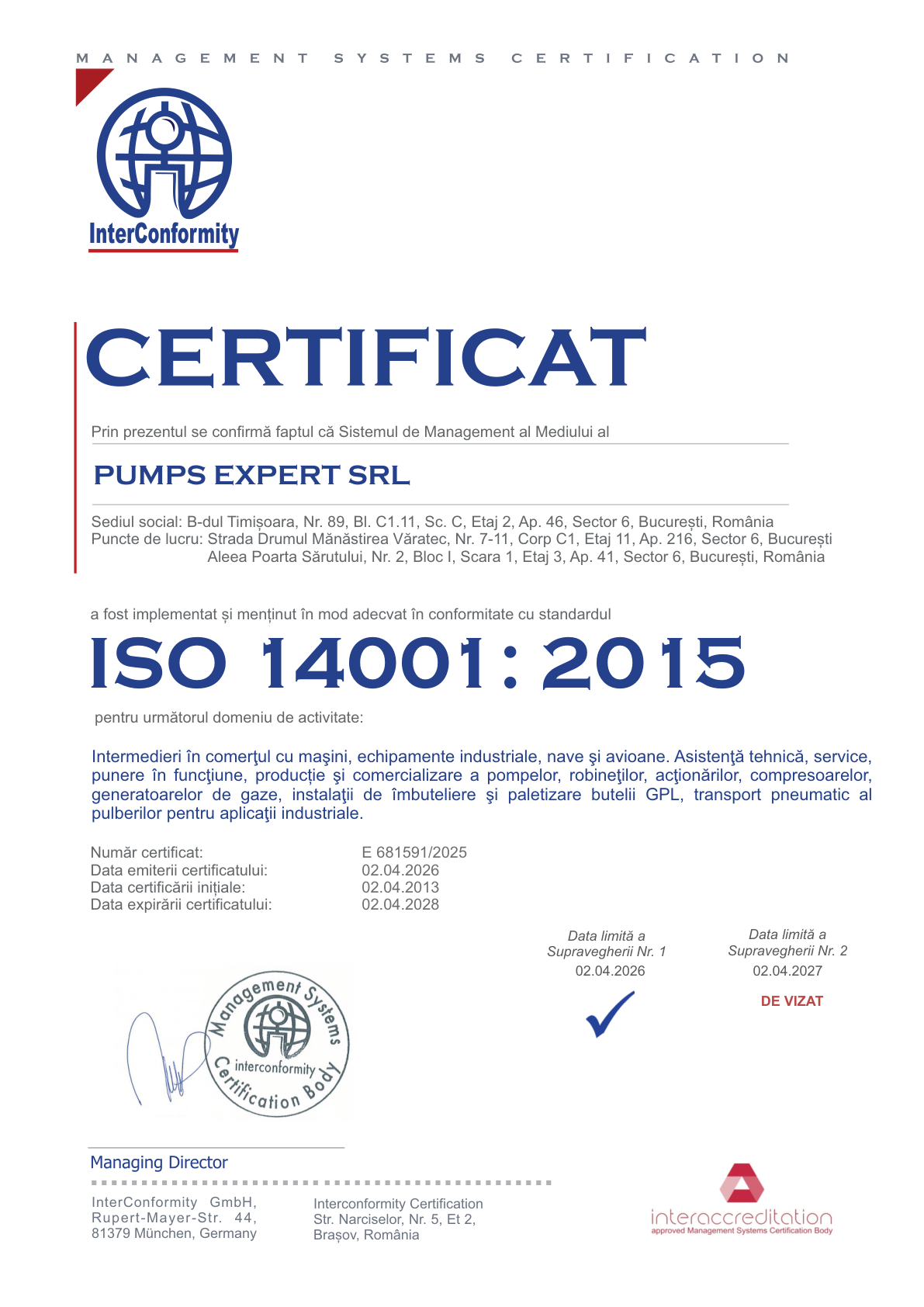 ISO 14001:2015 — Sistem de management de mediu
